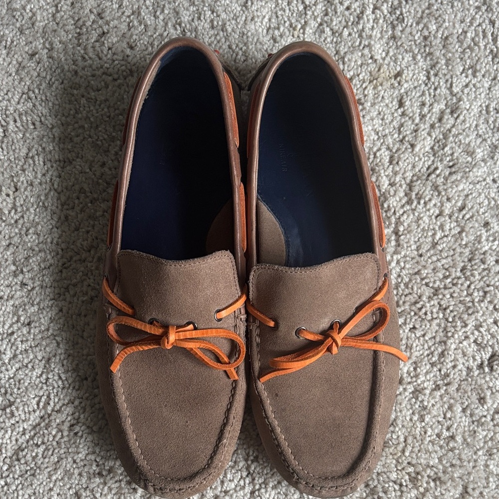 Cole Haan Tan Suede Loafers with Orange Laces